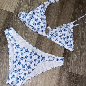 Floral Blue and White Bikini Set
